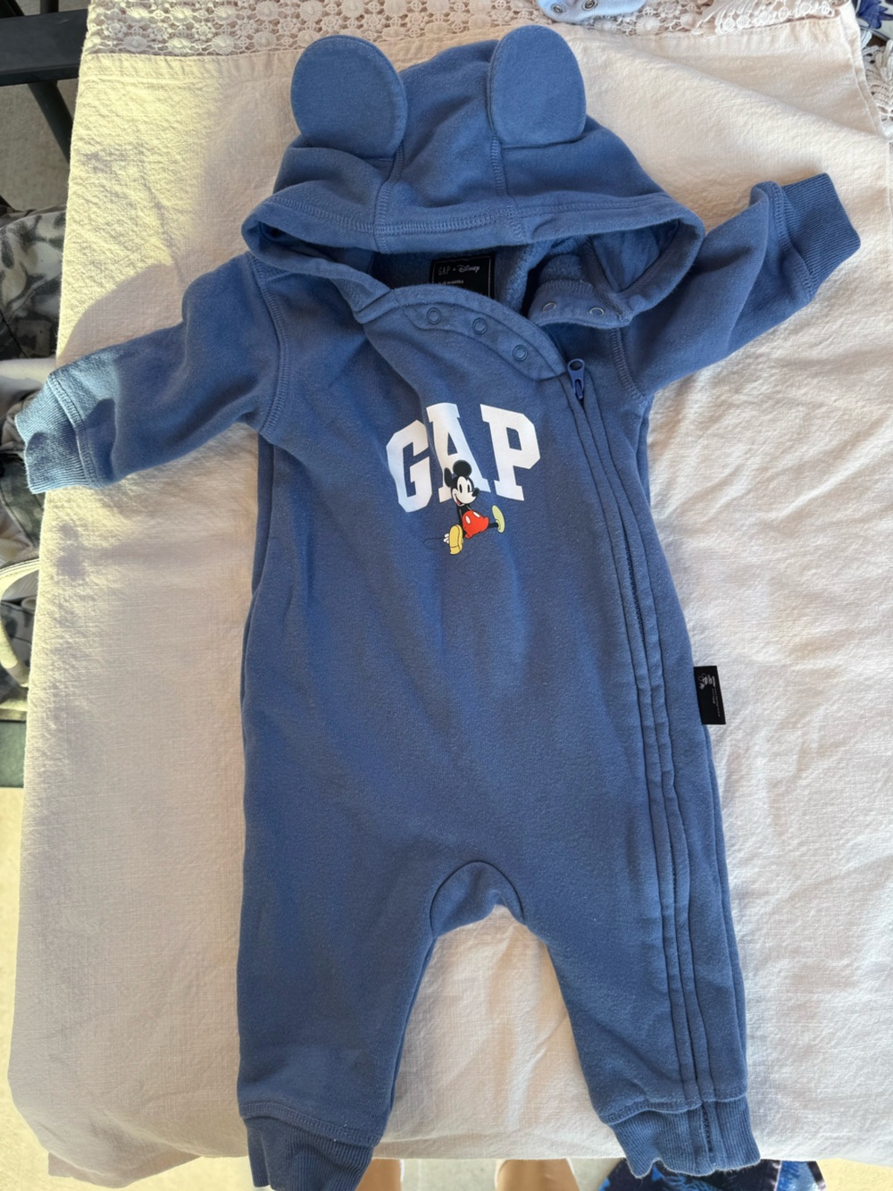 GAP Blue Fleece Baby Hoodie One-Piece with Mickey